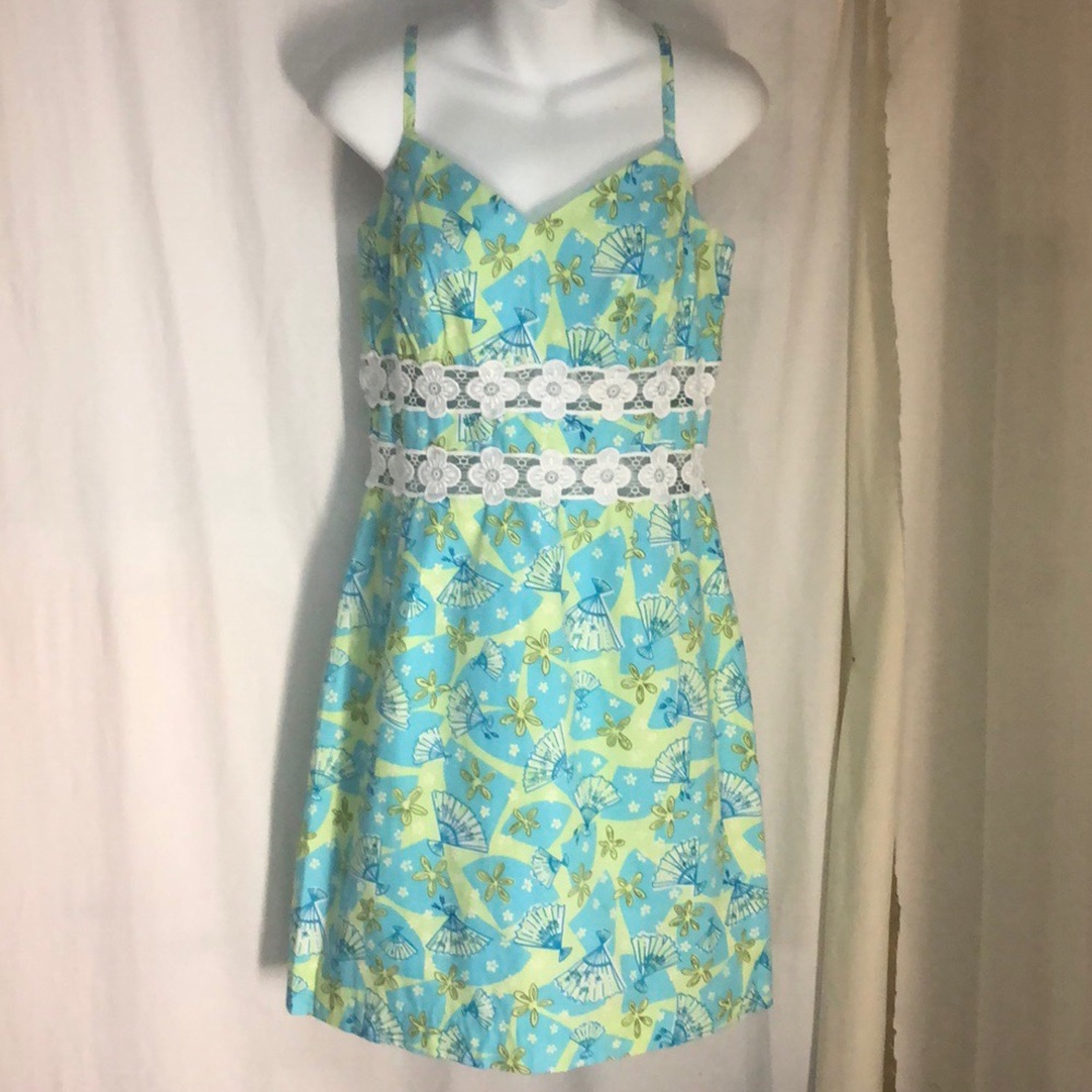 Lilly Pulitzer 12 Peekaboo Dress Blue Green Adjust